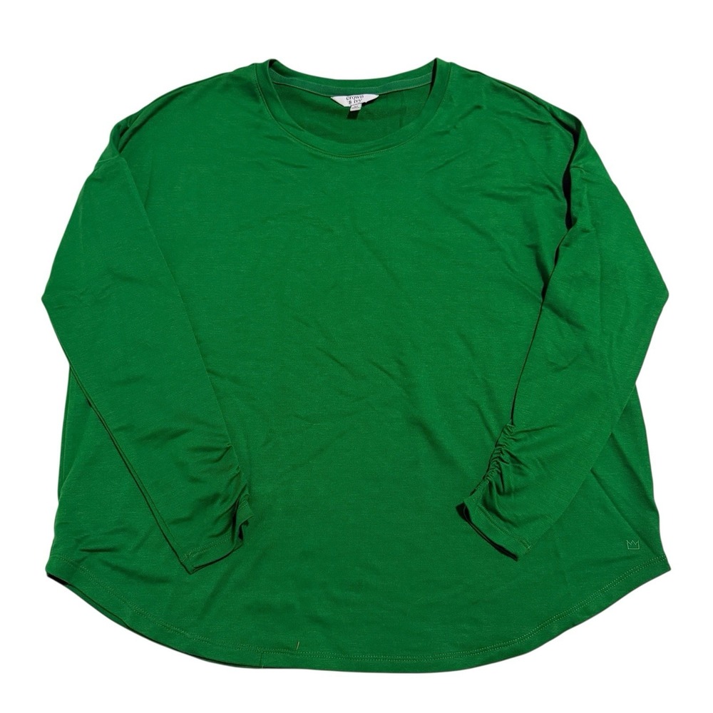 NEW Crown Ivy Green Dolman Sleeve Blouse Round Hem 3/4 Sleeves Ruched Sz XS
